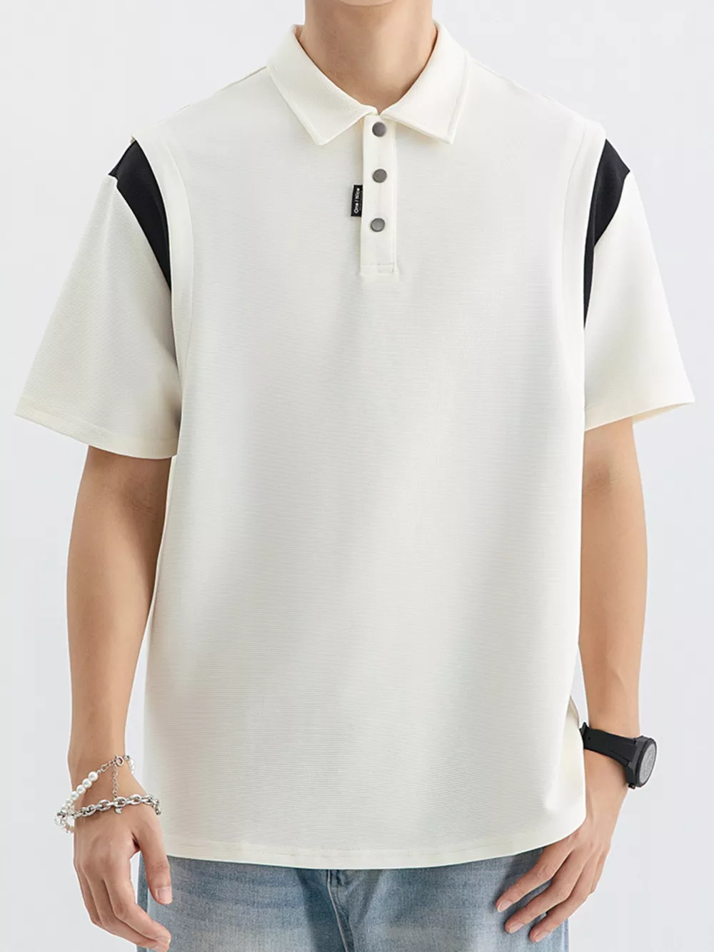 Men's Plus Size Contrast Shoulder Casual Polo