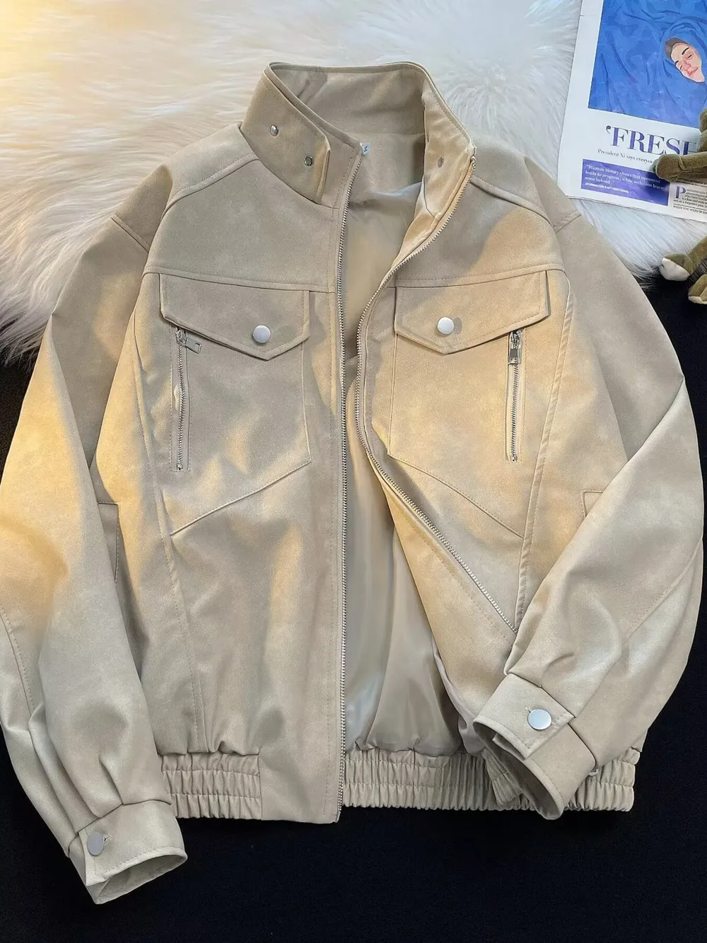 Men's Zip Up Casual Bomber Jacket, image 2