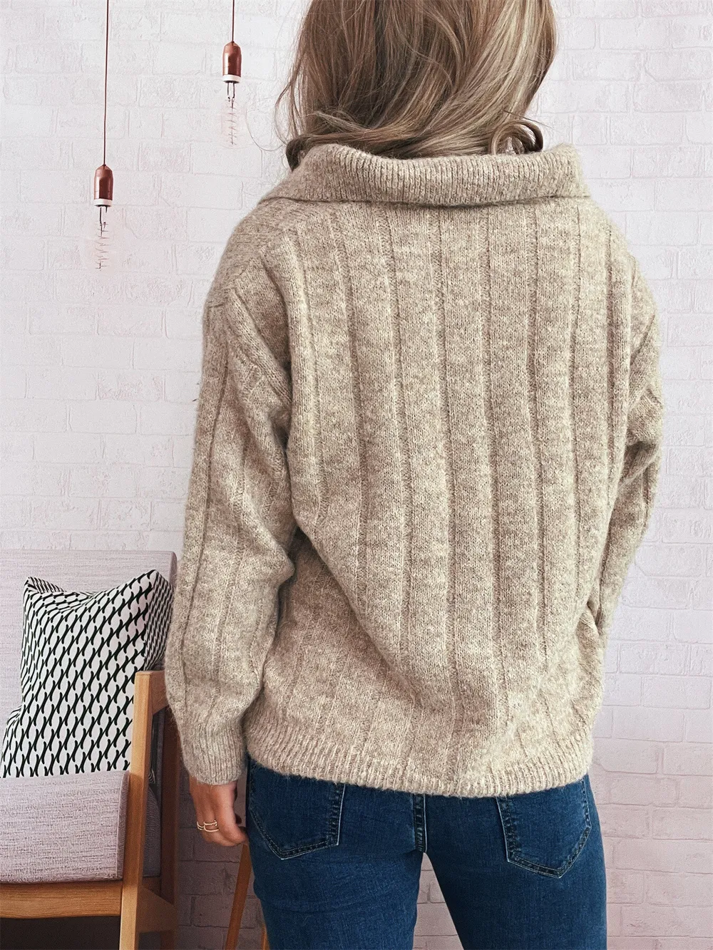 Ribbed Hem Quarter Zip Sweater, image 5