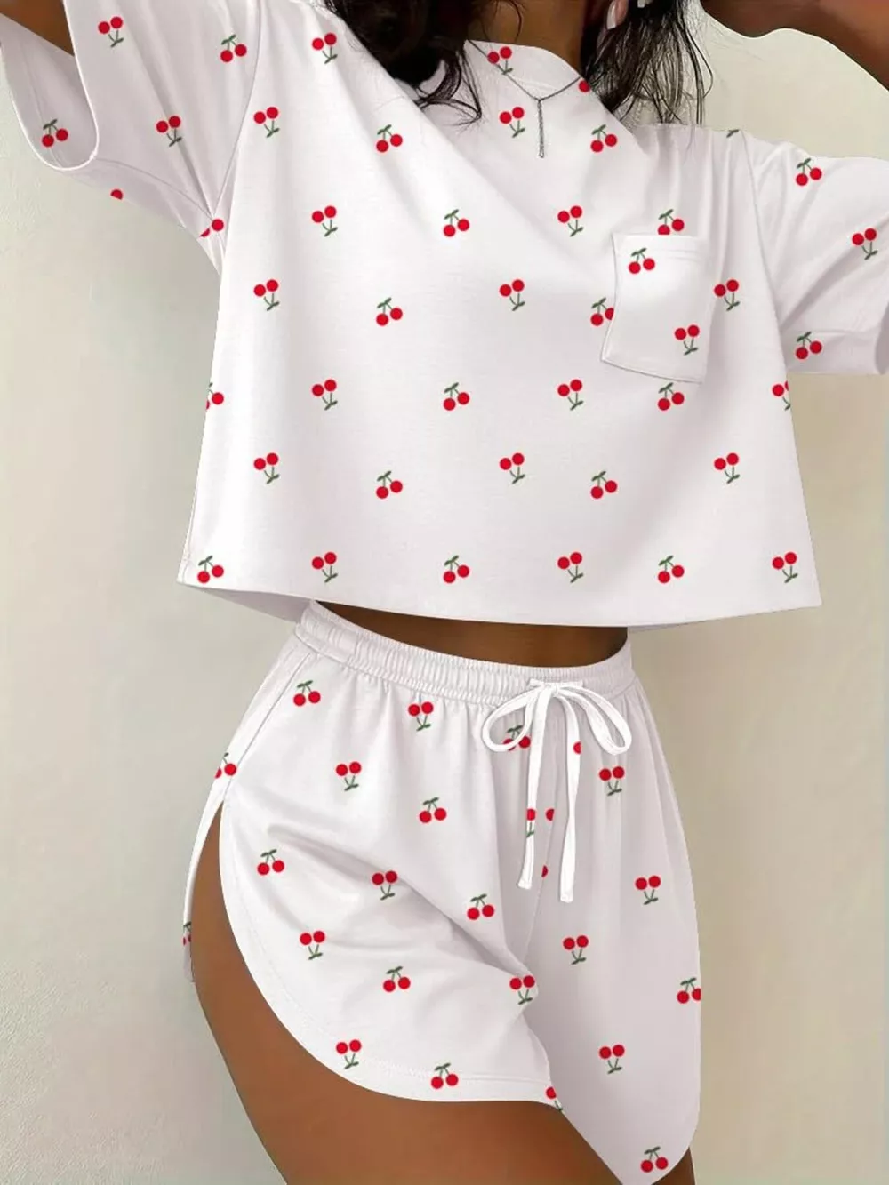 Printed Round Neck Tee and Shorts Set, image 14