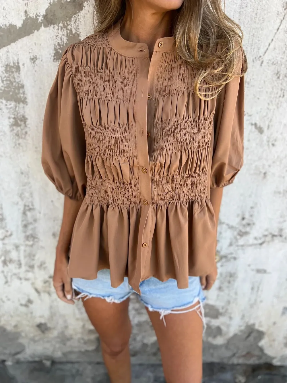 Full Size Smocked Puff Sleeve Blouse Plus Size, image 16