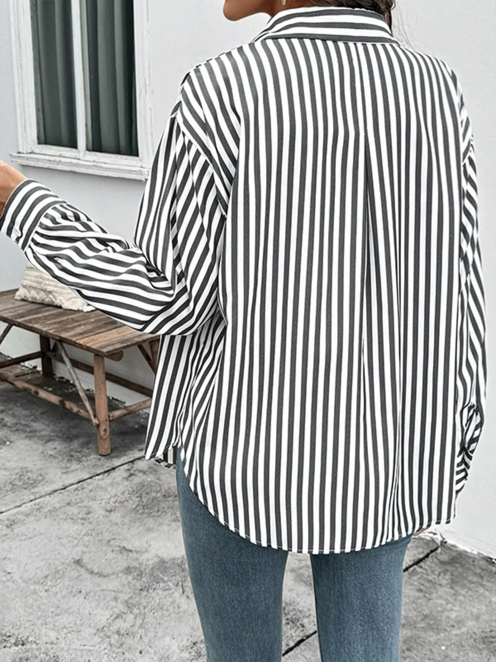 Striped Oversized Button-Up Shirt, image 6