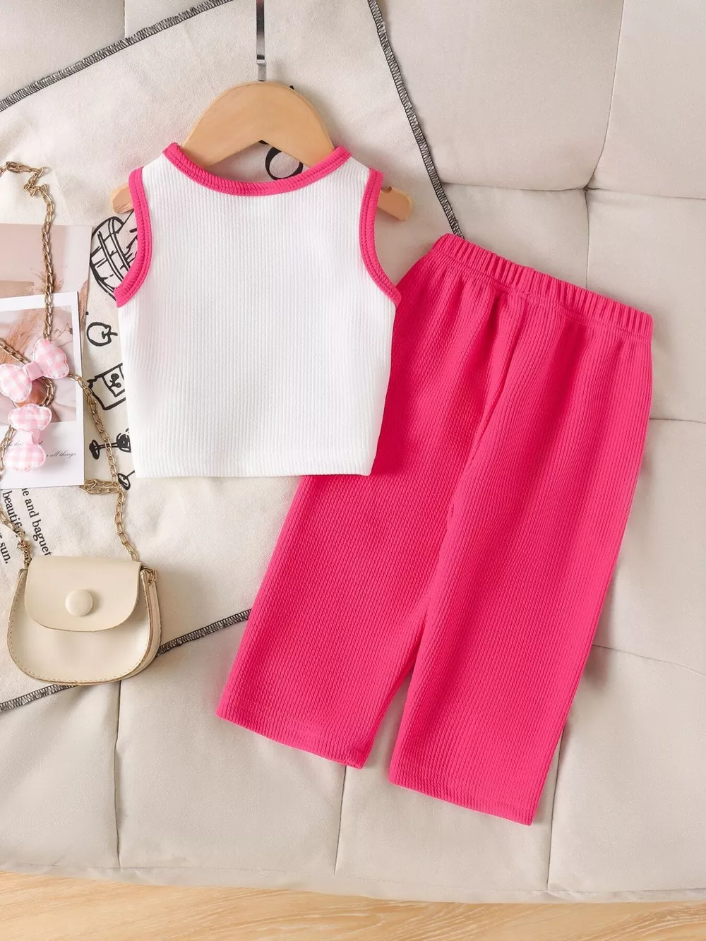 Children's Ribbed Bow Tank Top and Pants Set, image 11