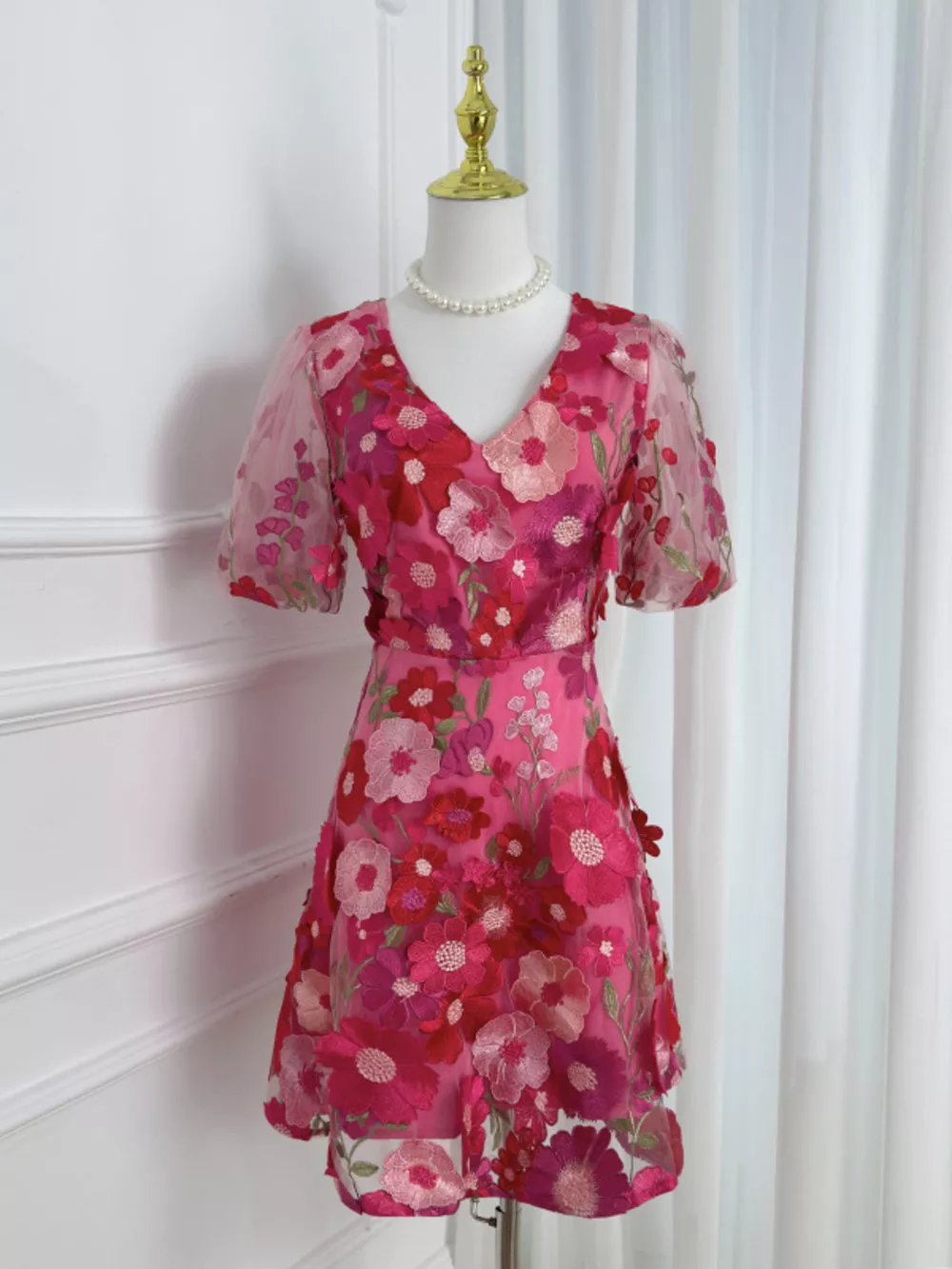 Plus Size Embroidered Floral V-Neck Mini Dress, image 25