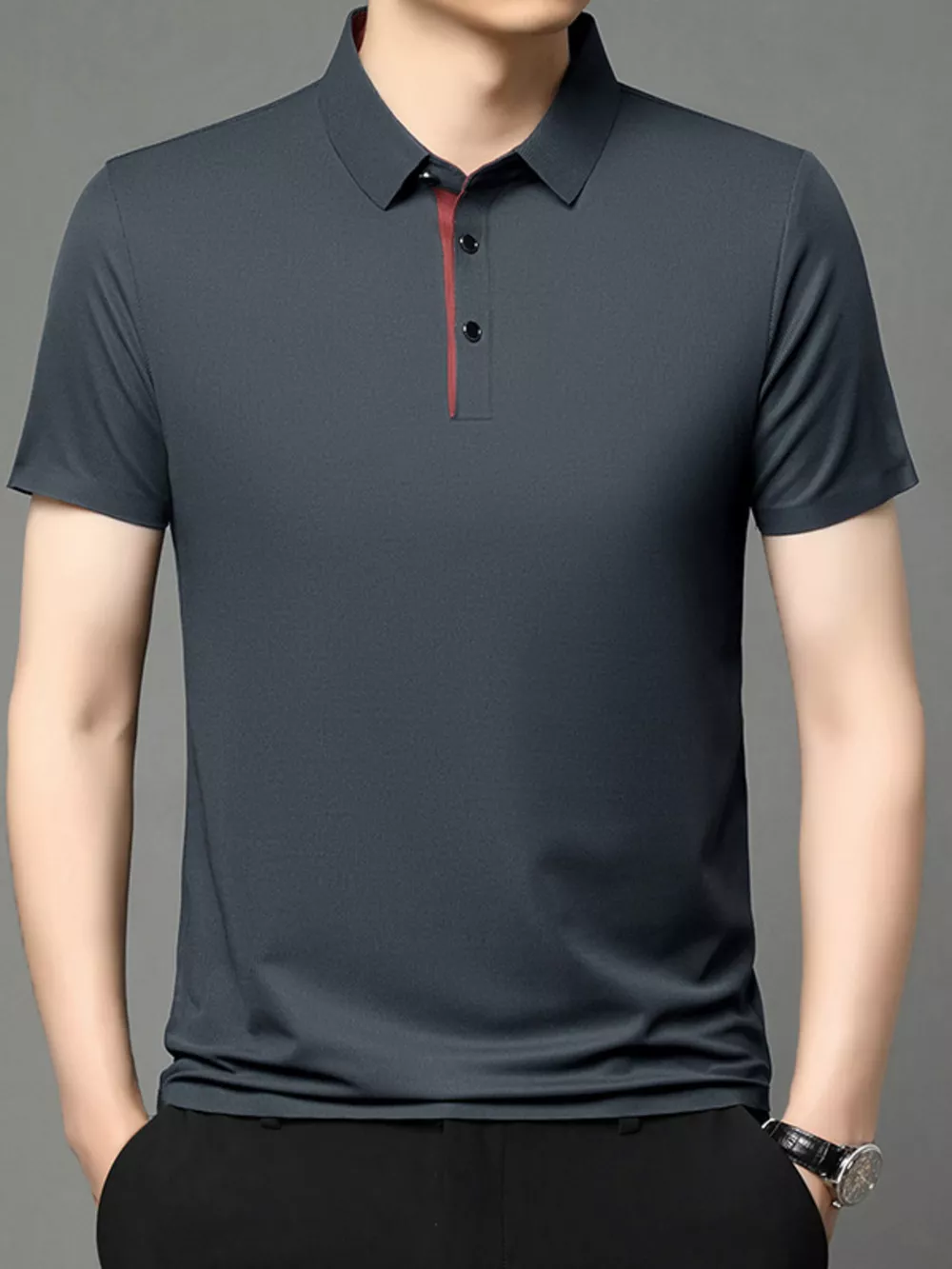 Men's Plus Size Button Detail Short Sleeve Polo, image 5