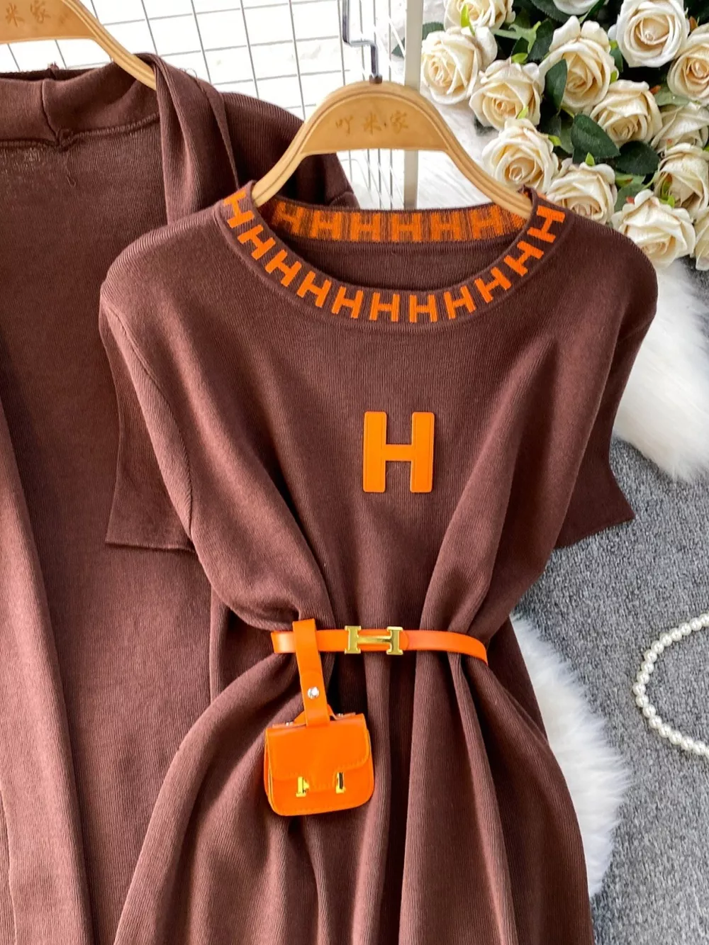 Round Neck Knitted Dress & Cardigan Set, image 16