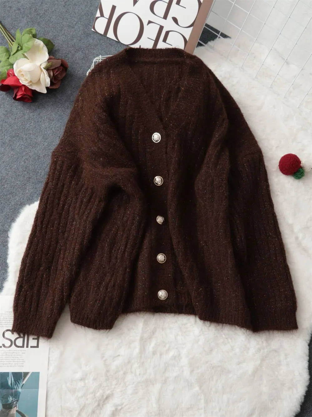 Cable Knit Button-Up Cardigan, image 19