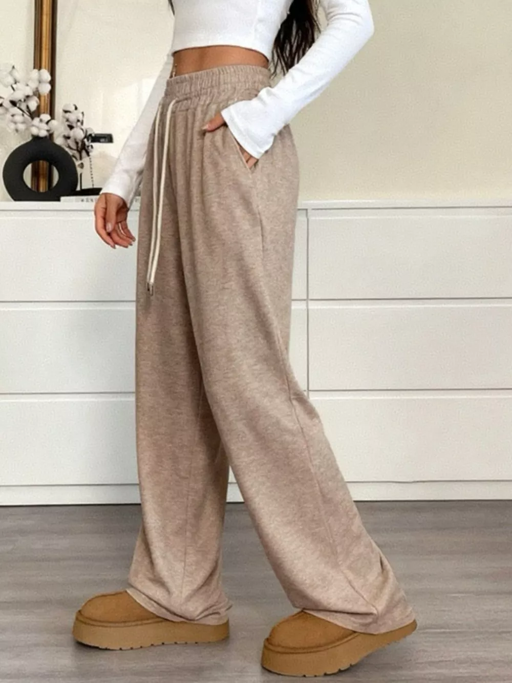 Full Size Drawstring High Waist Wide Leg Pants Plus Size, image 5