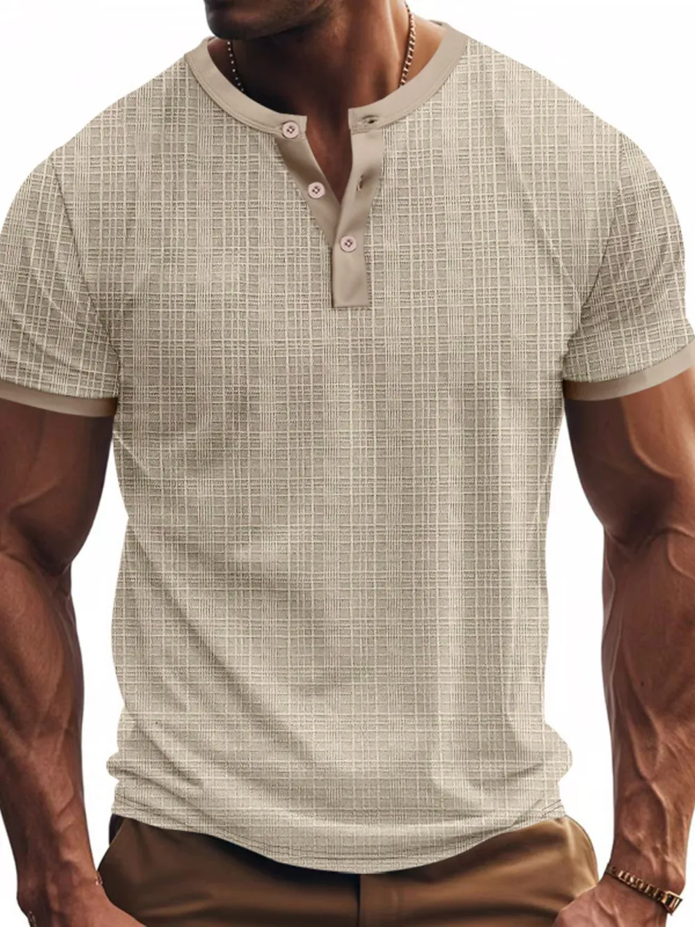 Men's Full Size Button Detail Short Sleeve Top Plus Size, image 3