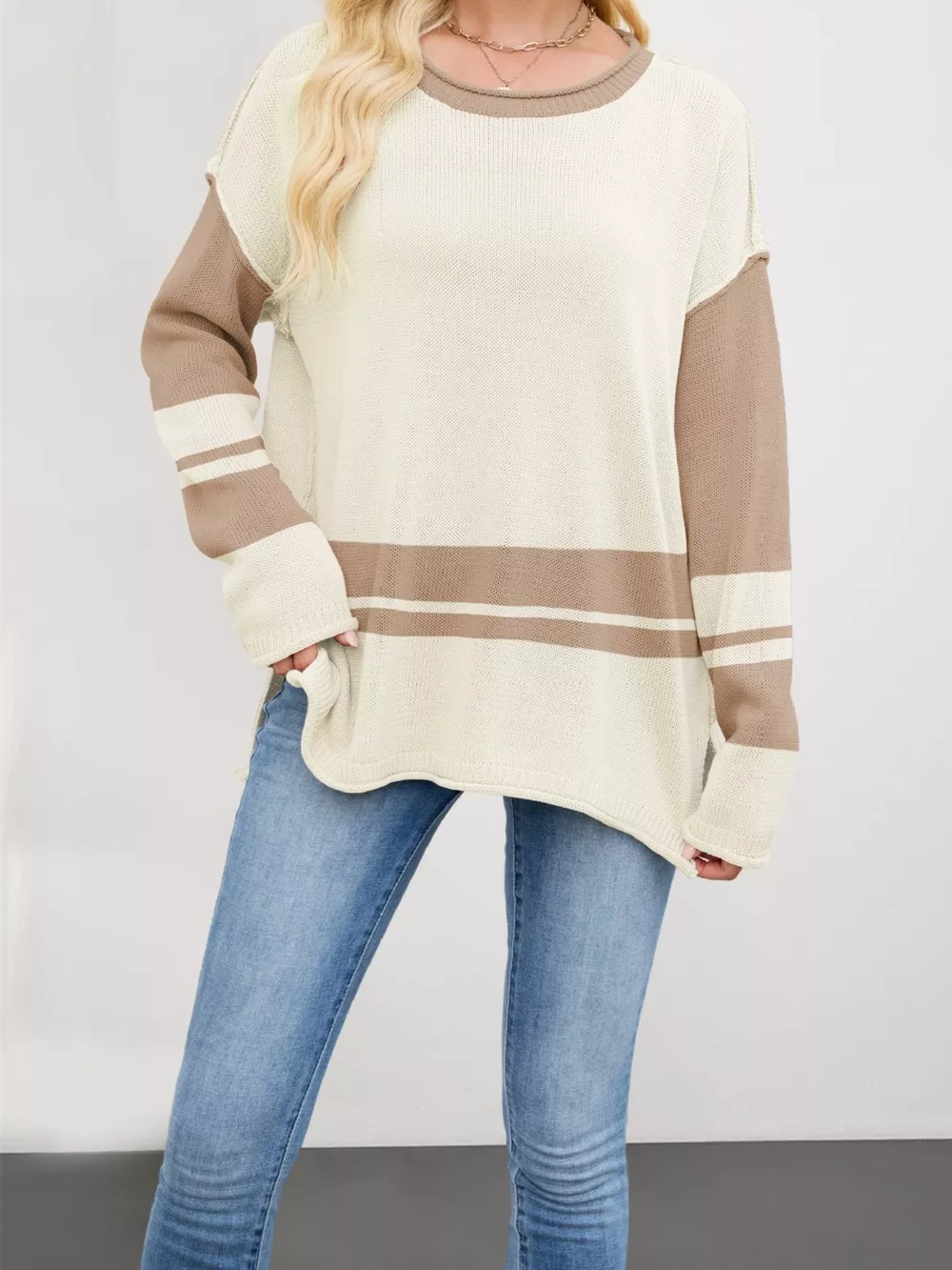 Striped Dropped Shoulder Sweater, image 7