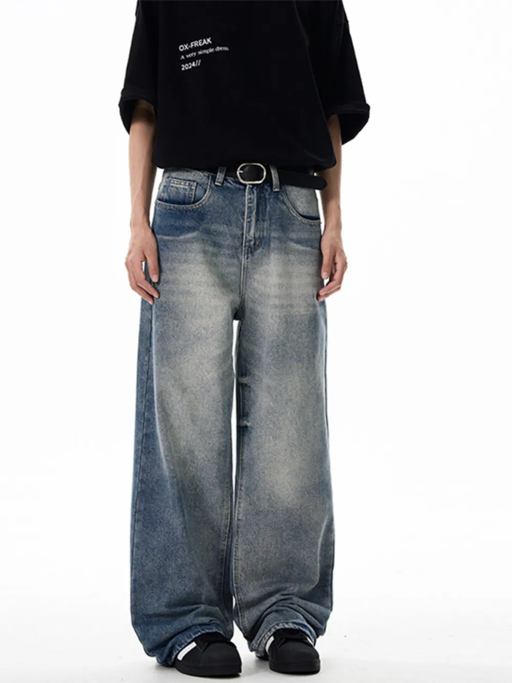Men's Washed Wide Leg Relaxed Fit Jeans, image 2