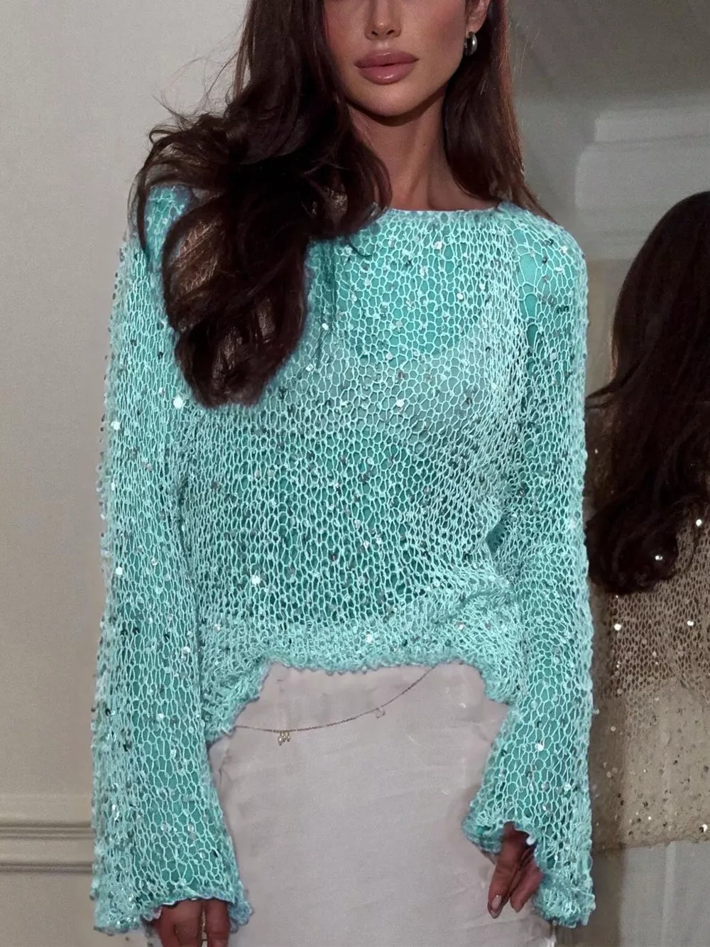Sequin Embellished Knit Cover Up, image 4