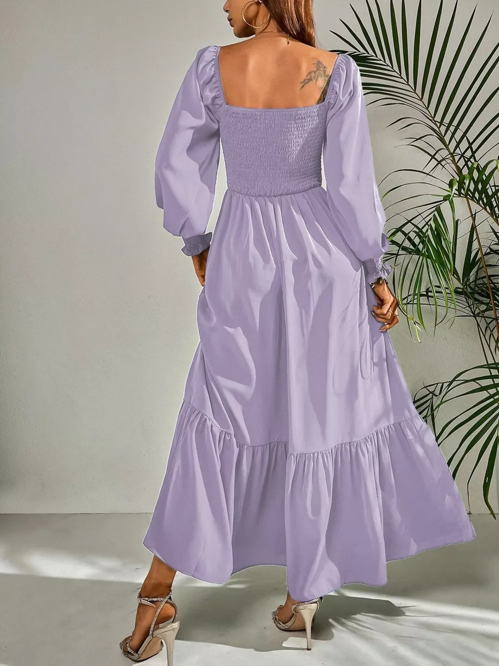 Smocked Long Sleeve Midi Dress, image 9