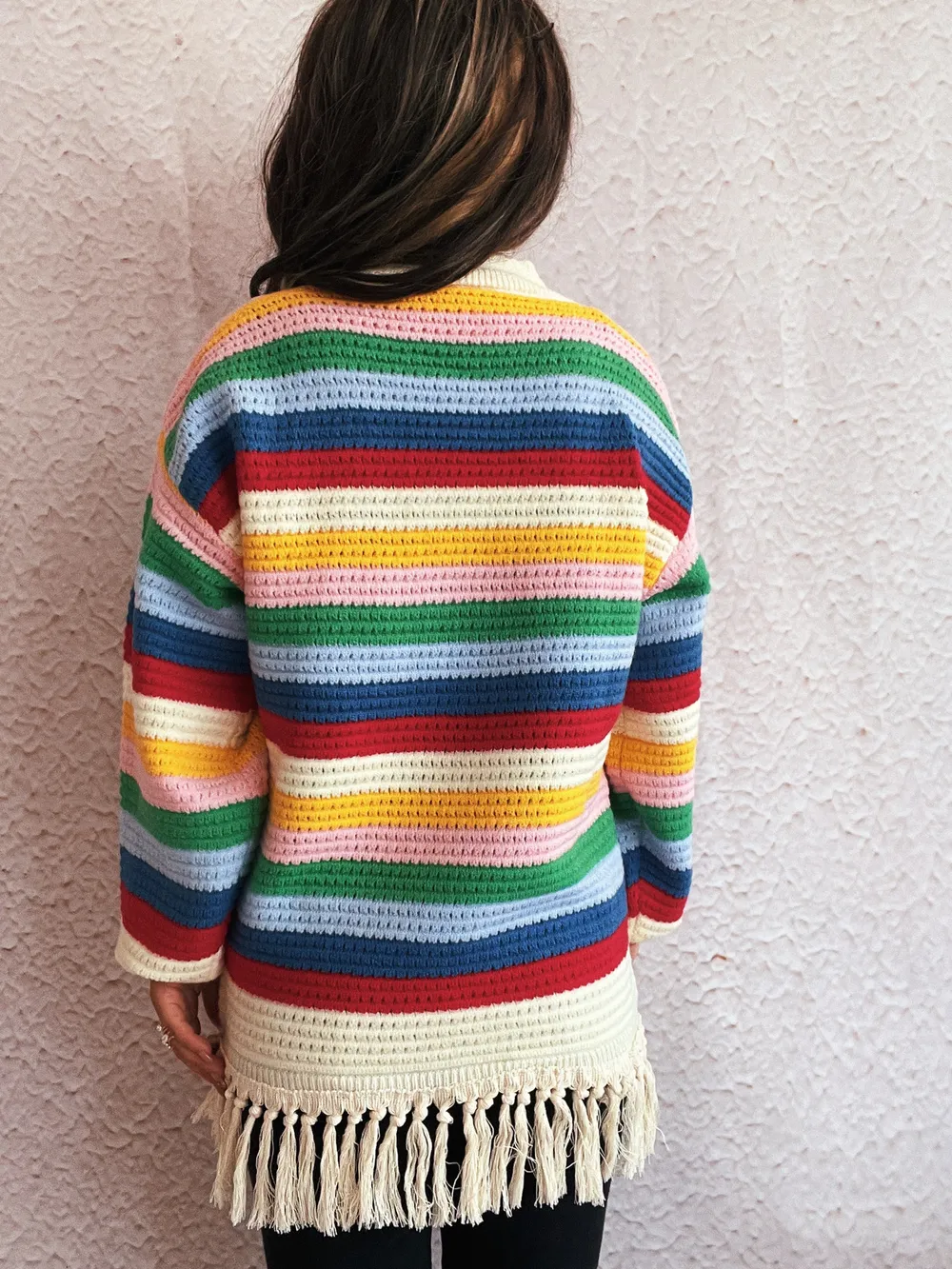 Tassel Rainbow Striped Long Sleeve Sweater, image 9
