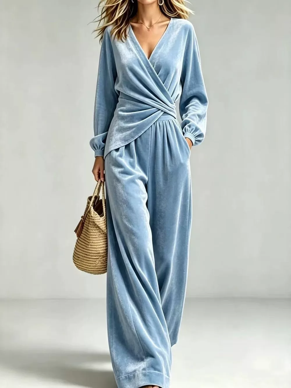 Velvet Wrap-Front Top and Pants Set, image 5