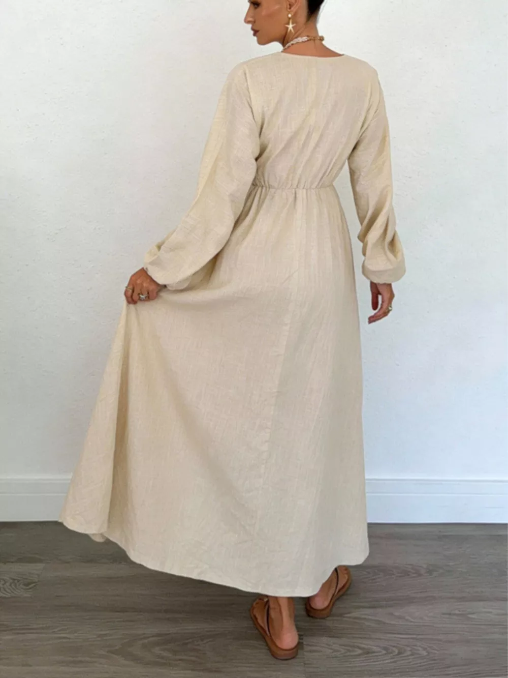 Tie Front Balloon Sleeve Maxi Dress, image 3