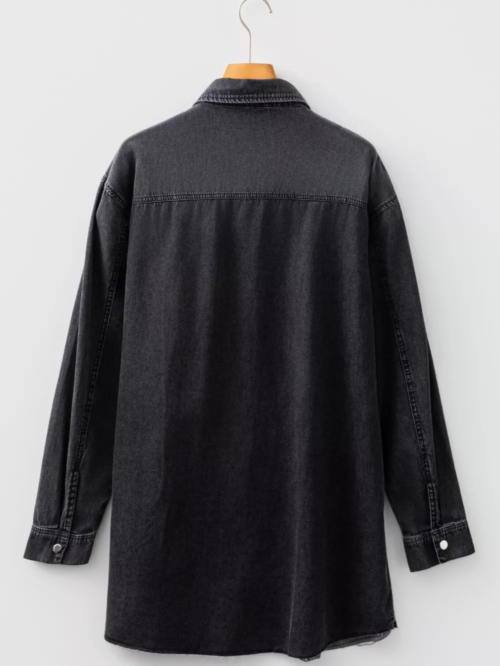 Chest Pocket Raw Hem Denim Loose Shirt Dress, image 9