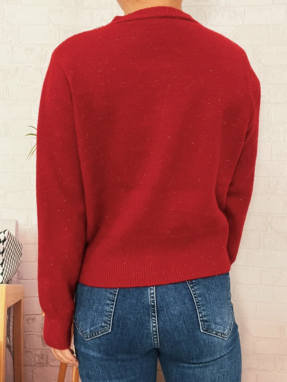 Pearl Detail Button-Front Cardigan, image 7