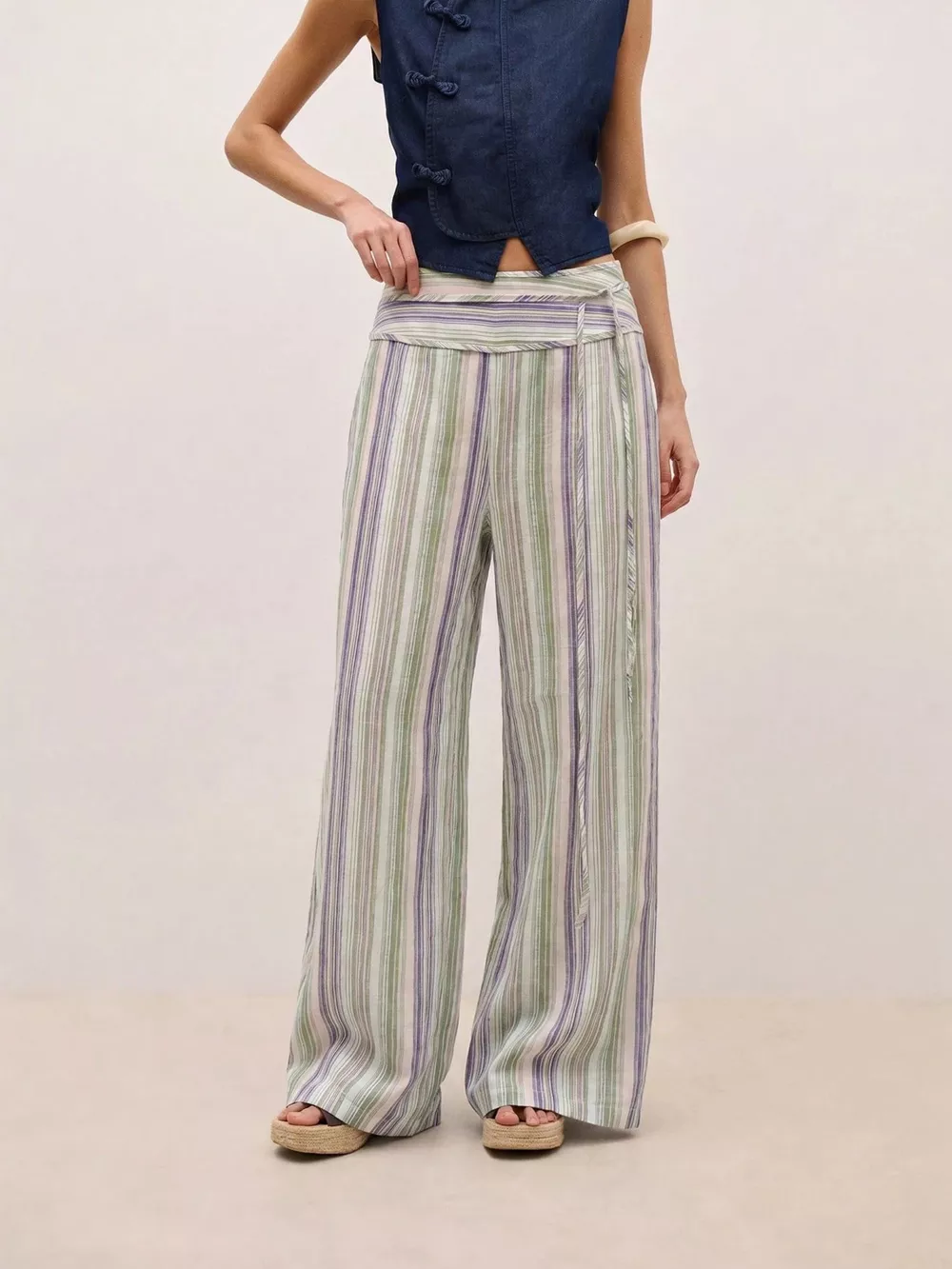 Striped Wide-Leg Pants with Tie Waist, image 9