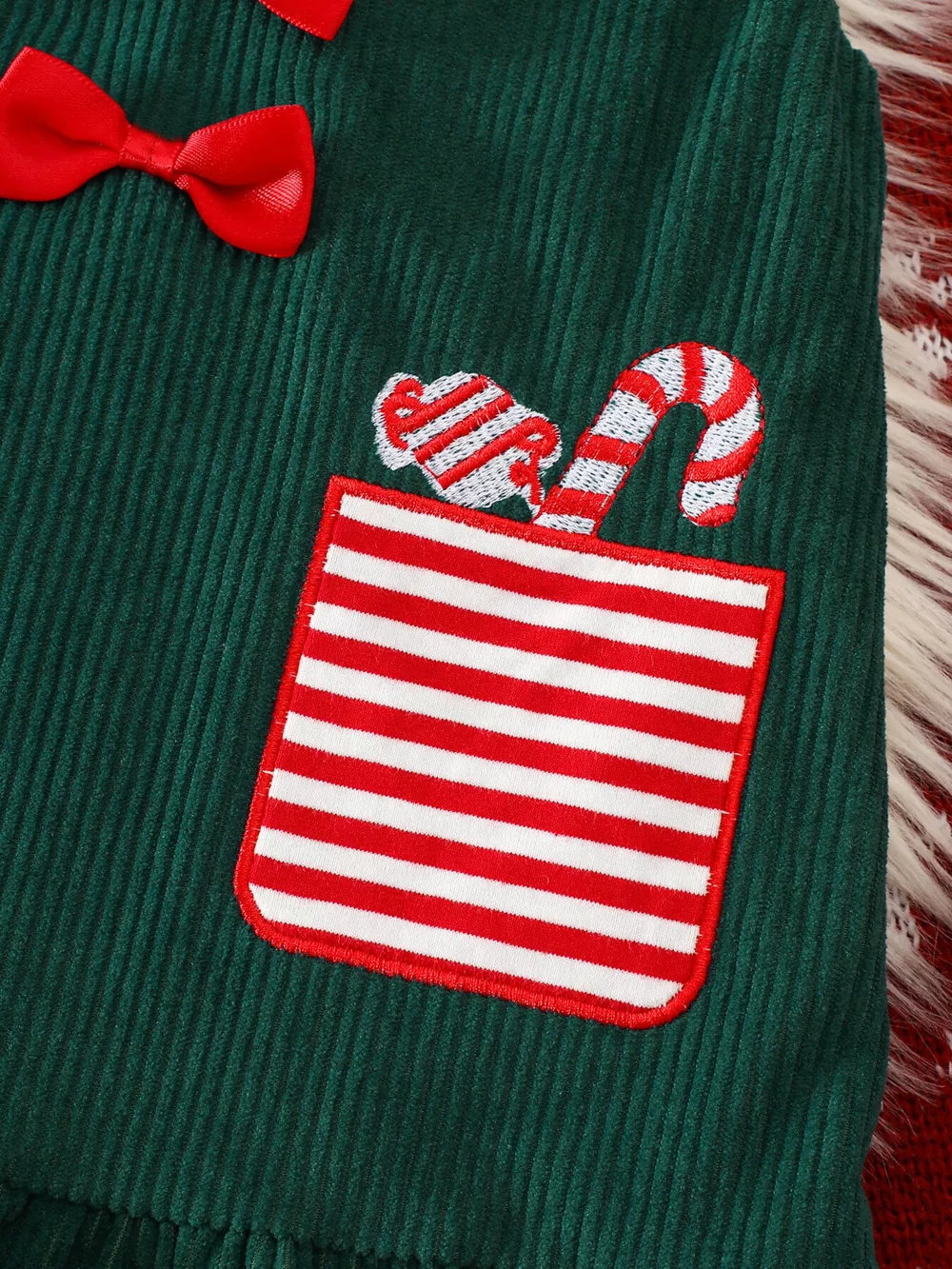 Children's Christmas Striped Bodysuit and Dress Set with Headband, image 4