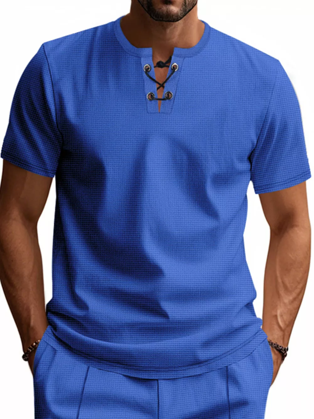 Men's Full Size Lace-Up Neck T-Shirt Plus Size, image 7