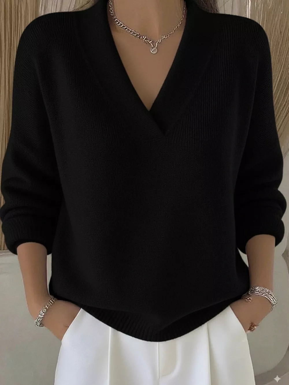 Full Size V-Neck Long Sleeve Sweater Plus Size, image 8