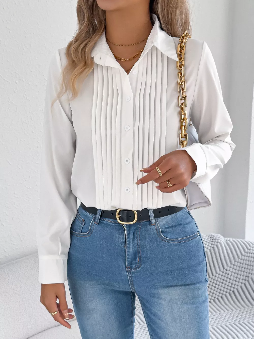 Pleated Front Long Sleeve Shirt, image 9