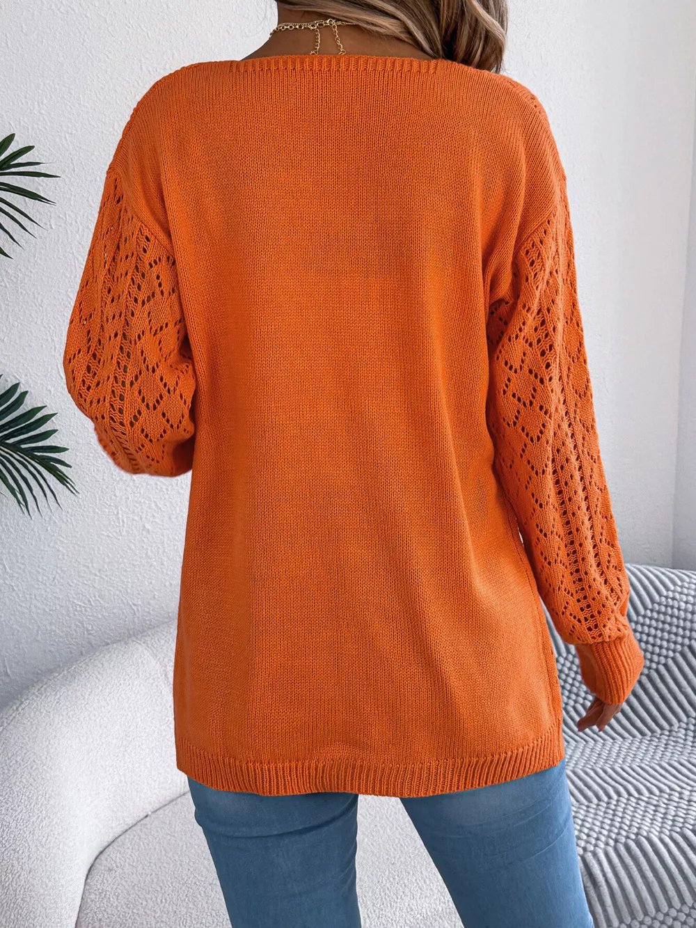 Openwork Open-Front Long Sleeve Cardigan, image 8