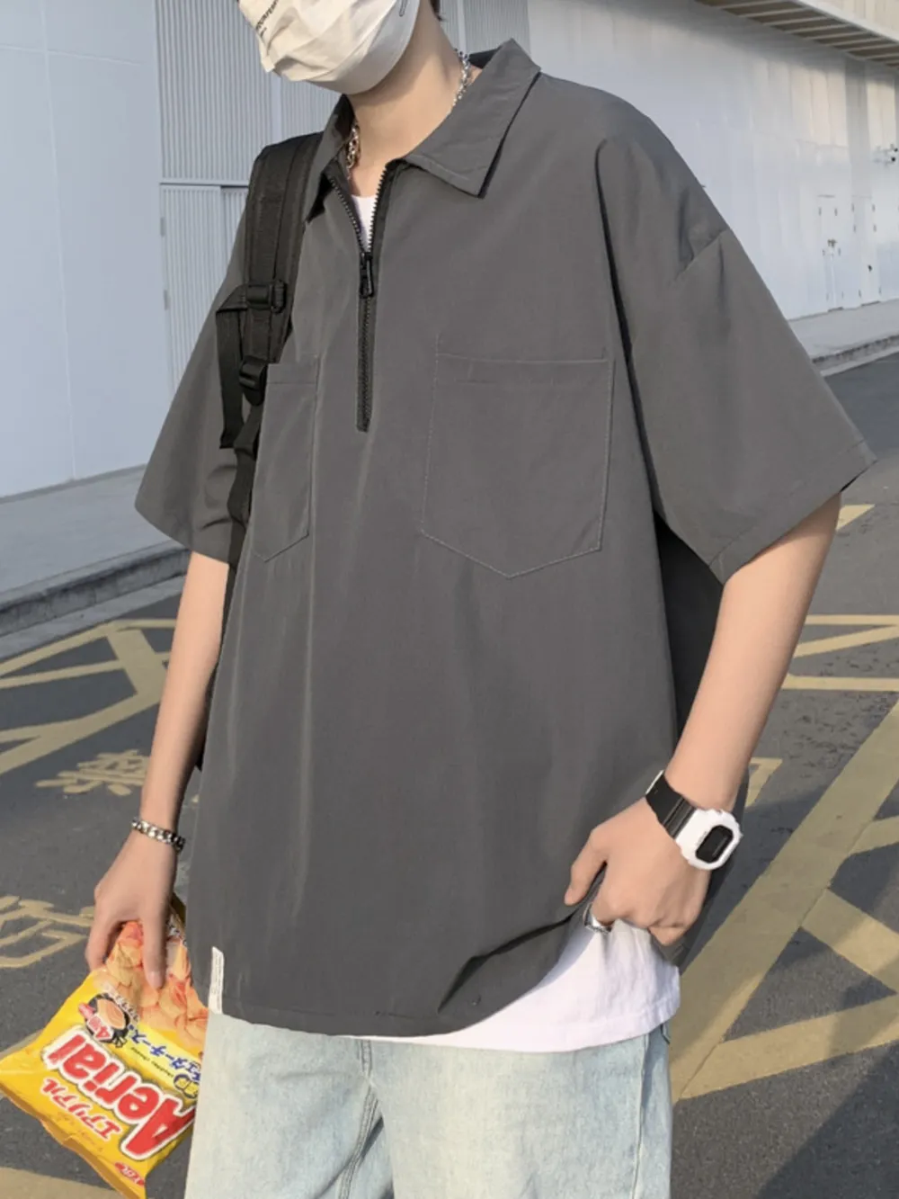 Men's Half-Zip Oversized Blouse, image 4