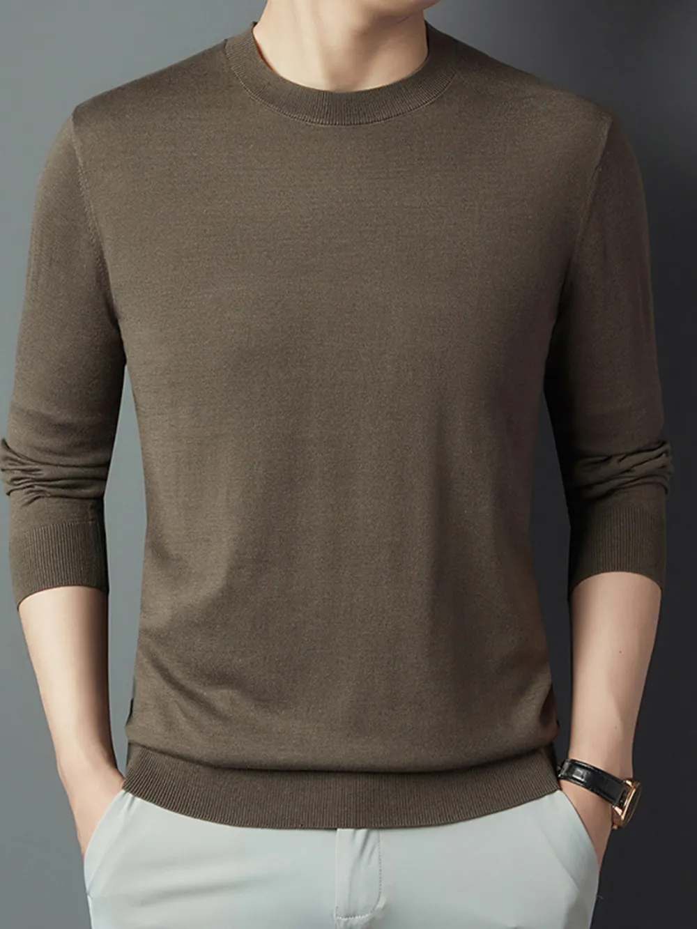 Men's Full Size Round Neck Long Sleeve Knit Top Plus Size, image 5