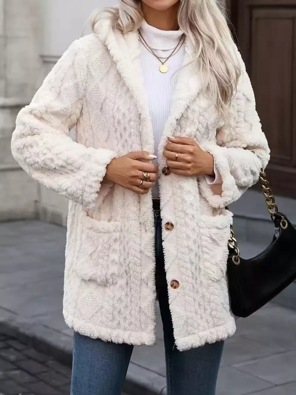 Cozy Button Up Hooded Fleece Outerwear, image 5