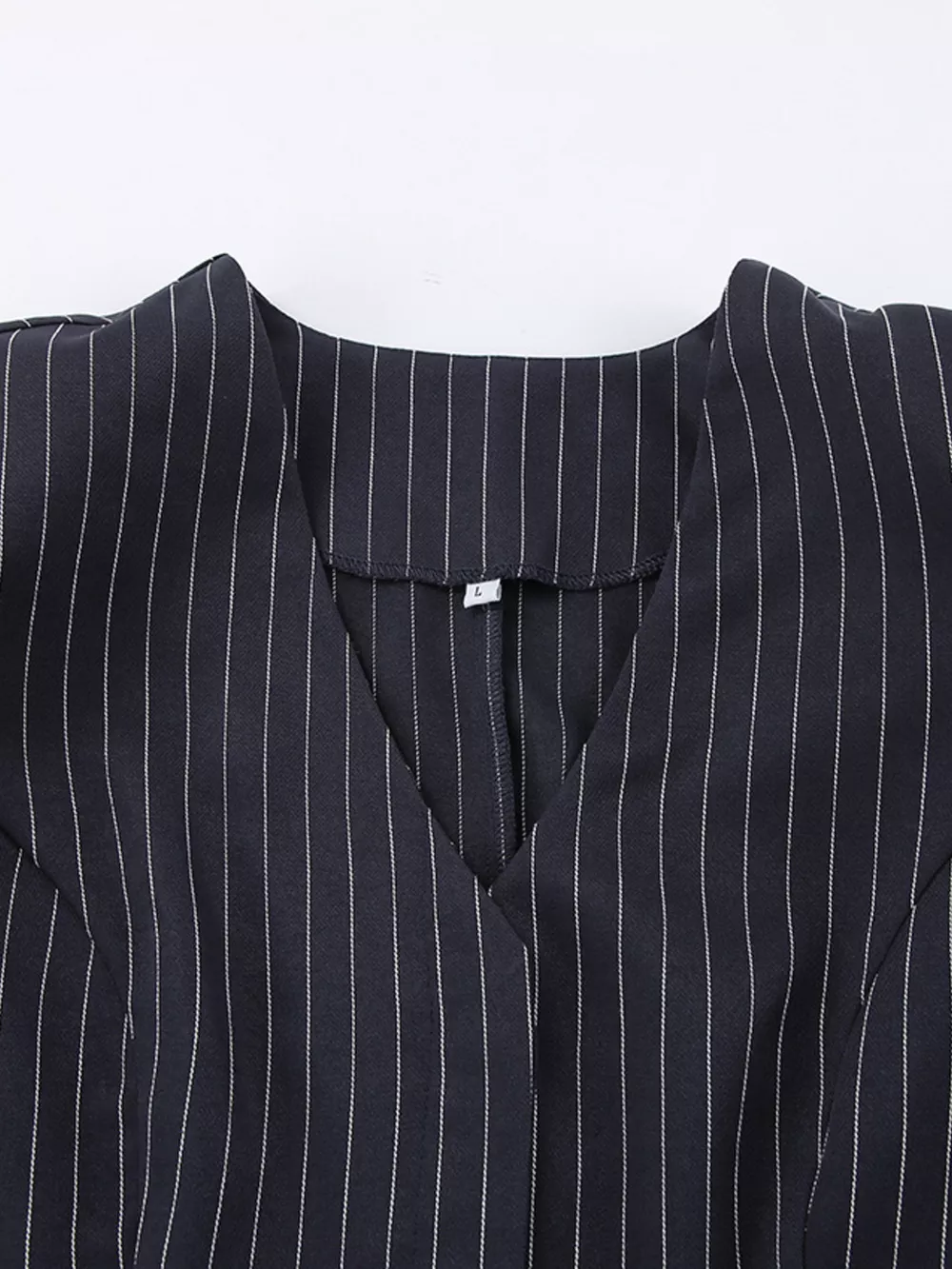 Striped Blazer & Mini Skirt Set with Neck Tie, image 10