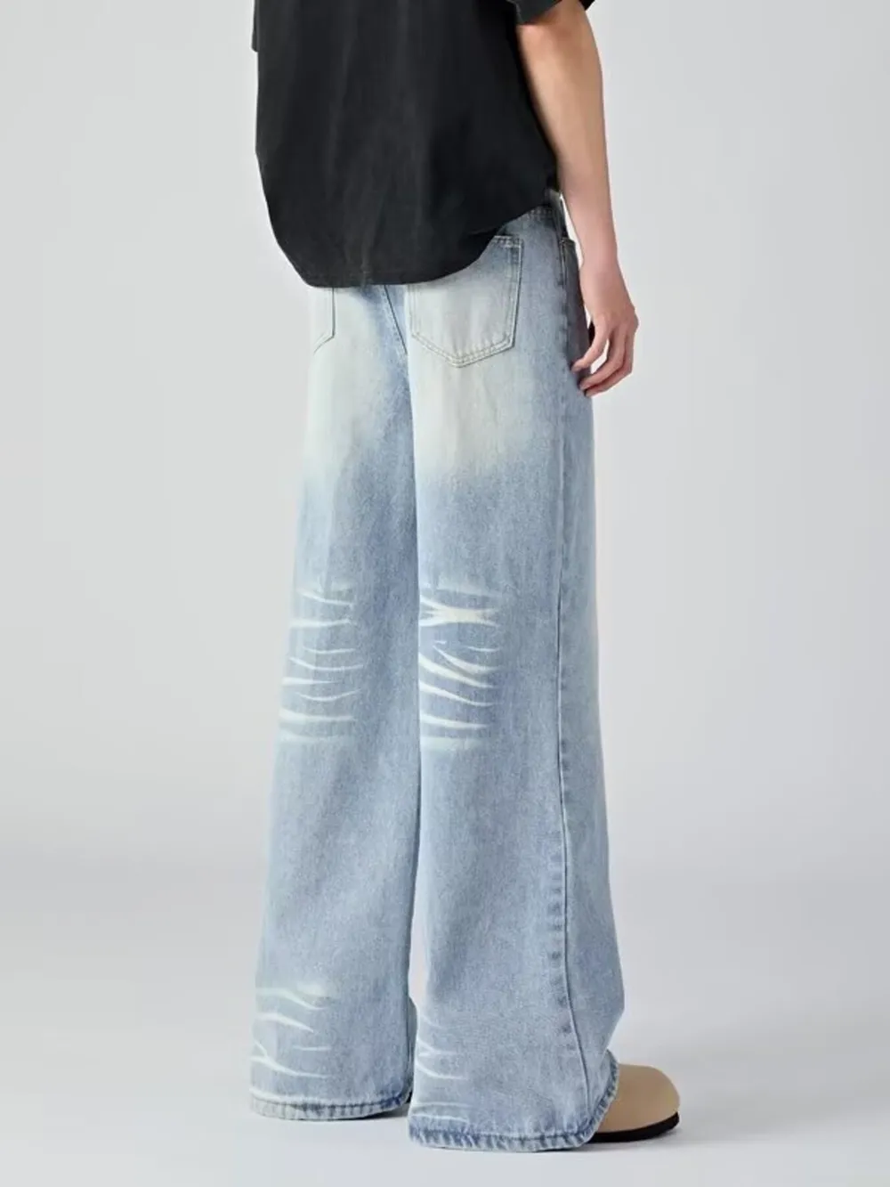 Men's Plus Size Wide Leg Wash Jeans, image 4