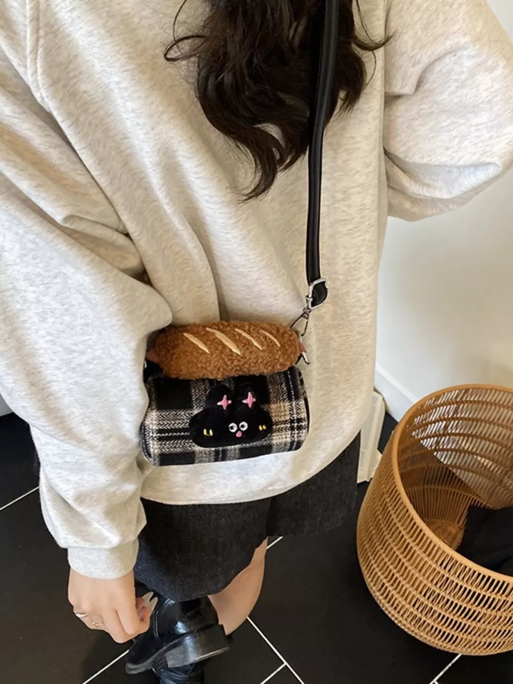 Plaid Pattern Plush Trim Crossbody Bag, image 2