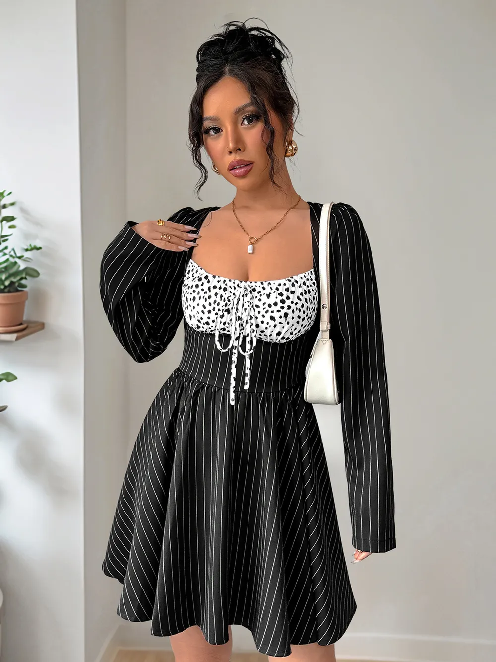 Striped Long Sleeve Mini Dress, image 5