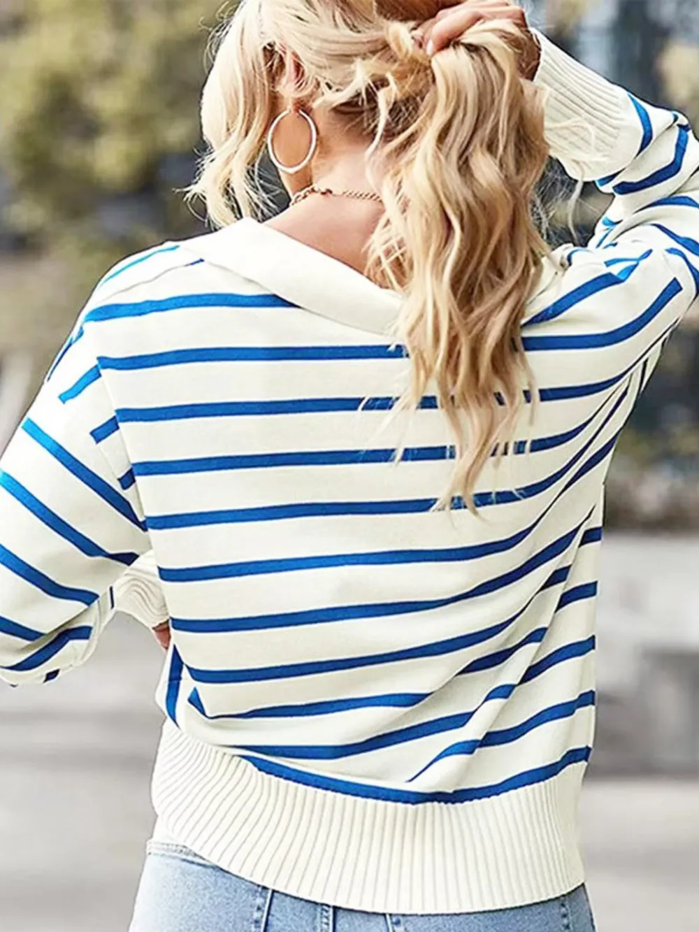 Ribbed Hem Long Sleeve Striped Sweater, image 9