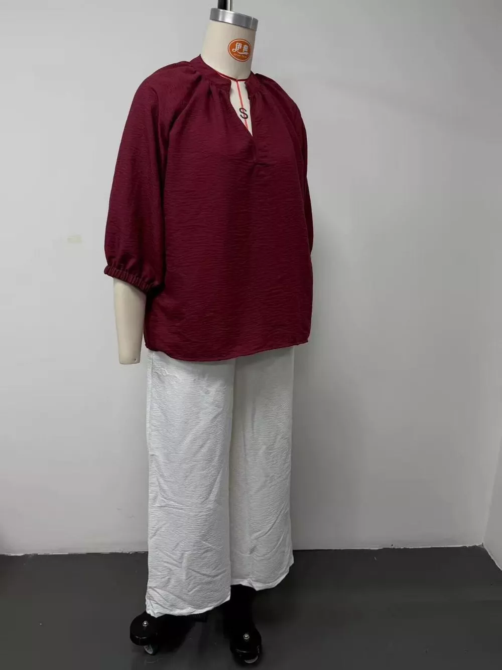 Notched Blouse and Wide-Leg Pants Set, image 6
