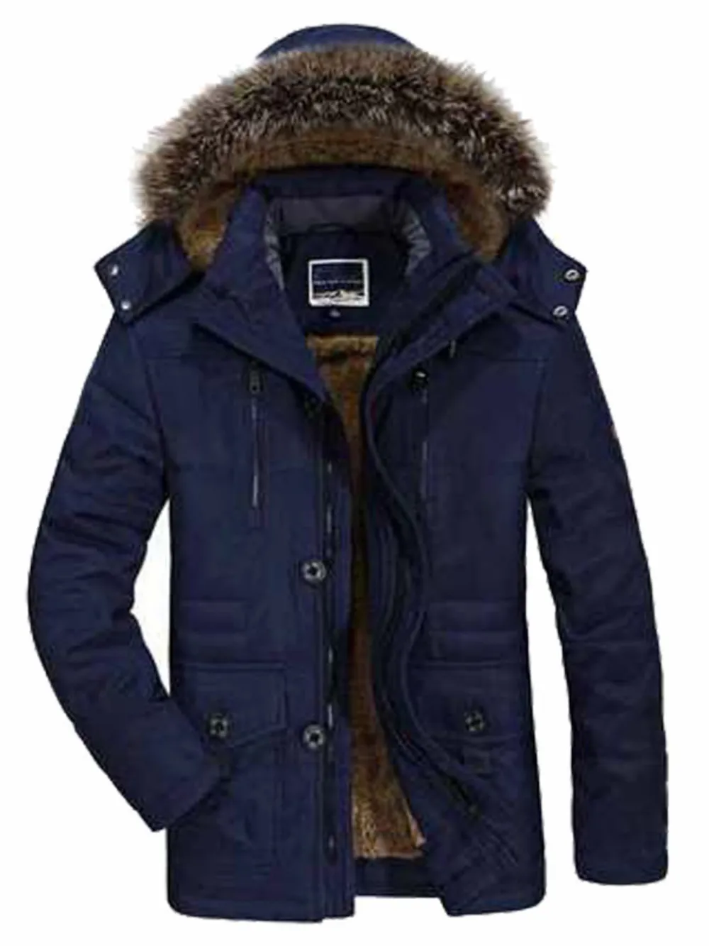 Men's Plus Size Warm Fur Hooded Winter Coat, image 6