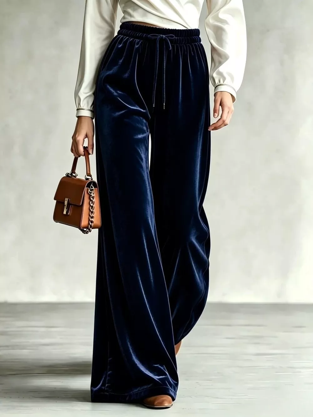 Velvet Wide-Leg Pants with Drawstring, image 11