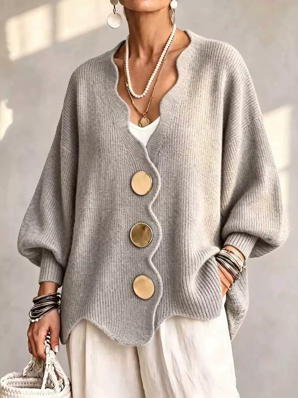 Full Size Scalloped-Edge Oversized Button-Down Cardigan Plus Size, image 13