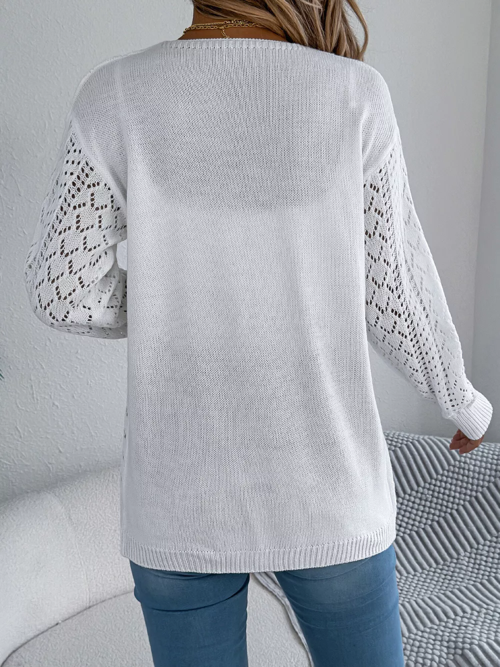 Openwork Open-Front Long Sleeve Cardigan, image 9