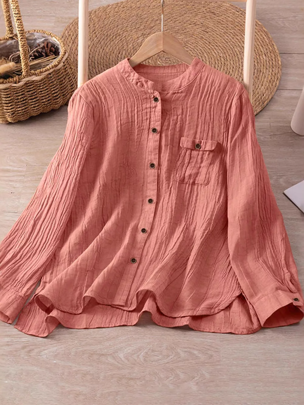 Textured Button-Down Shirt with Chest Pocket