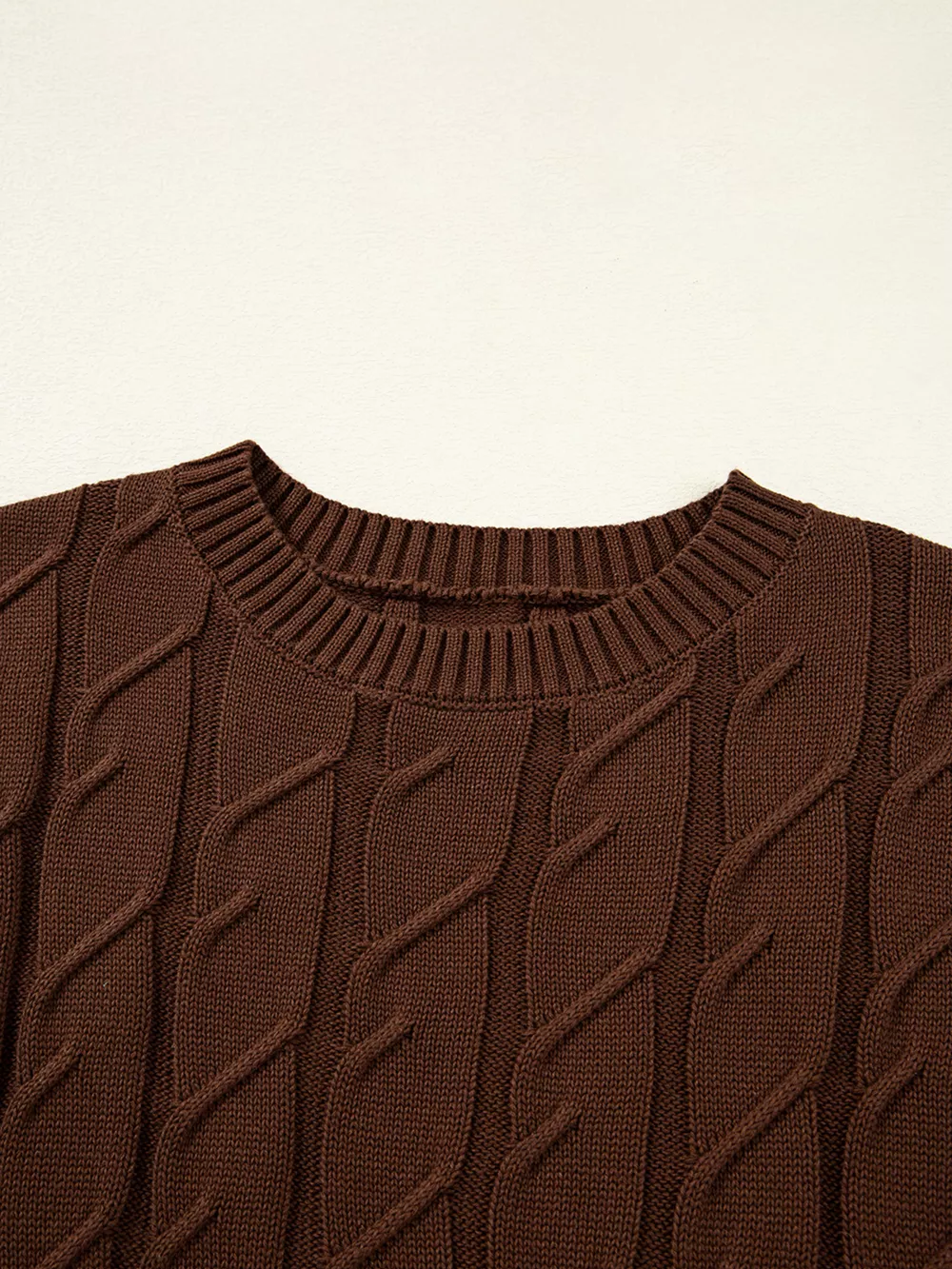 Cable Texture Crew Neck Short Sleeve Sweater Top, image 3