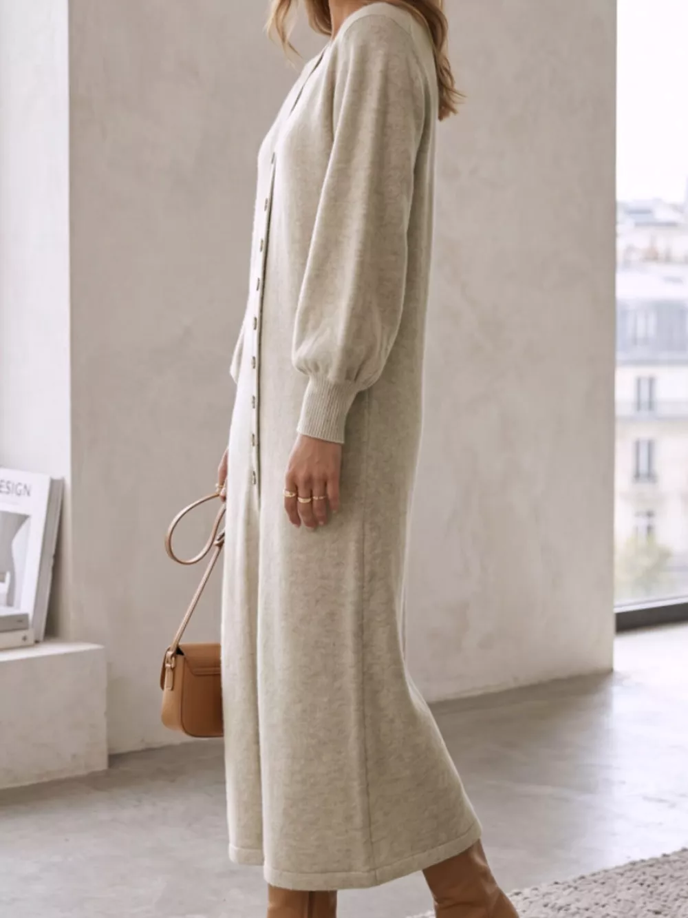 Button Front Long Sleeve Sweater Dress, image 4