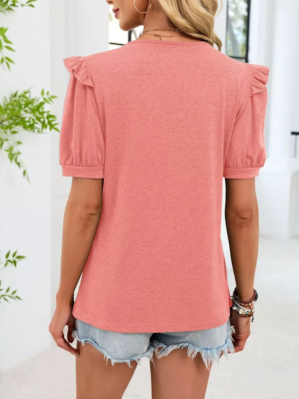 Ruffled Solid Color Short Sleeve T-Shirt, image 16
