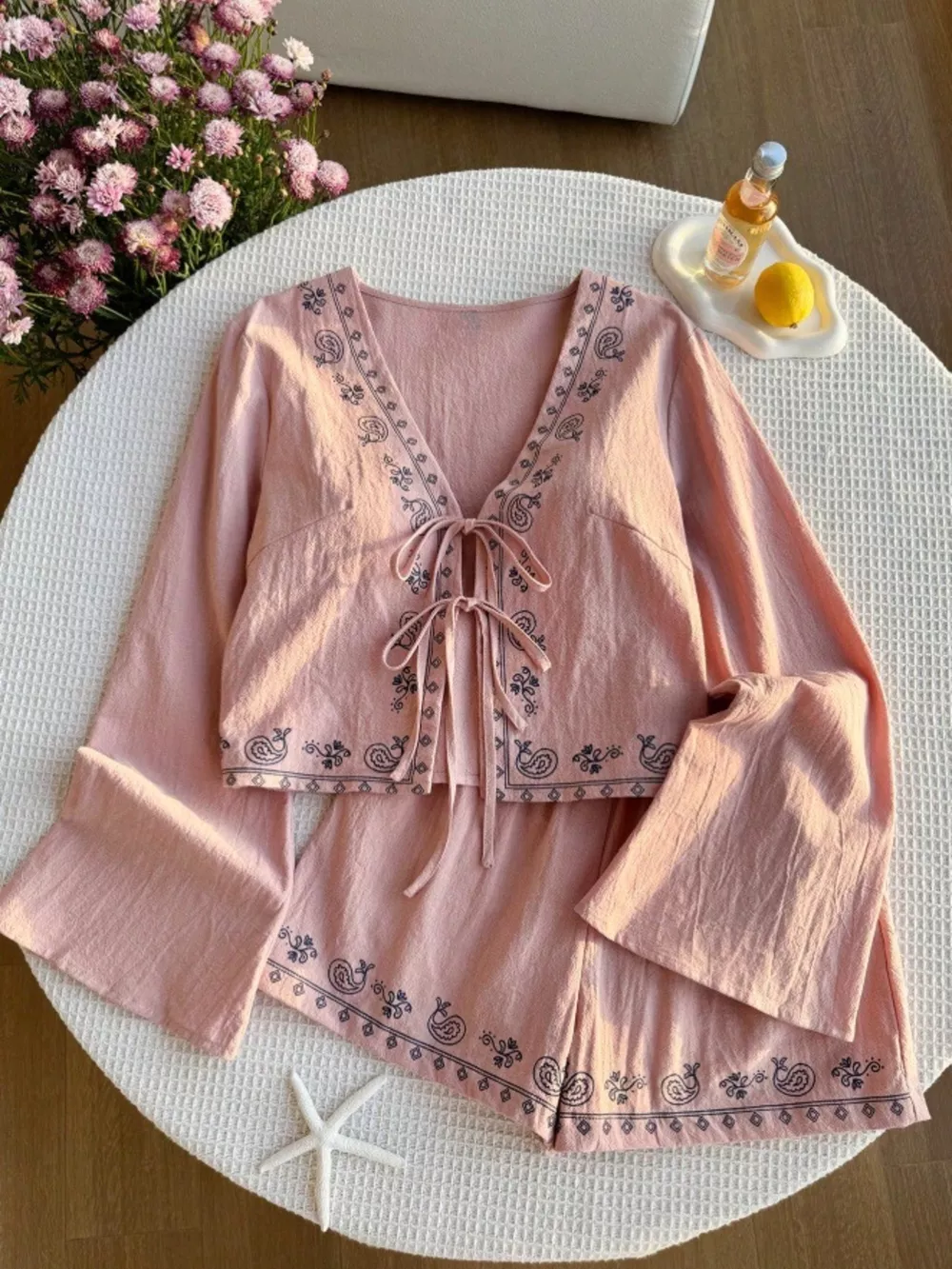 Embroidered Tie-Front Top & Shorts Set, image 20