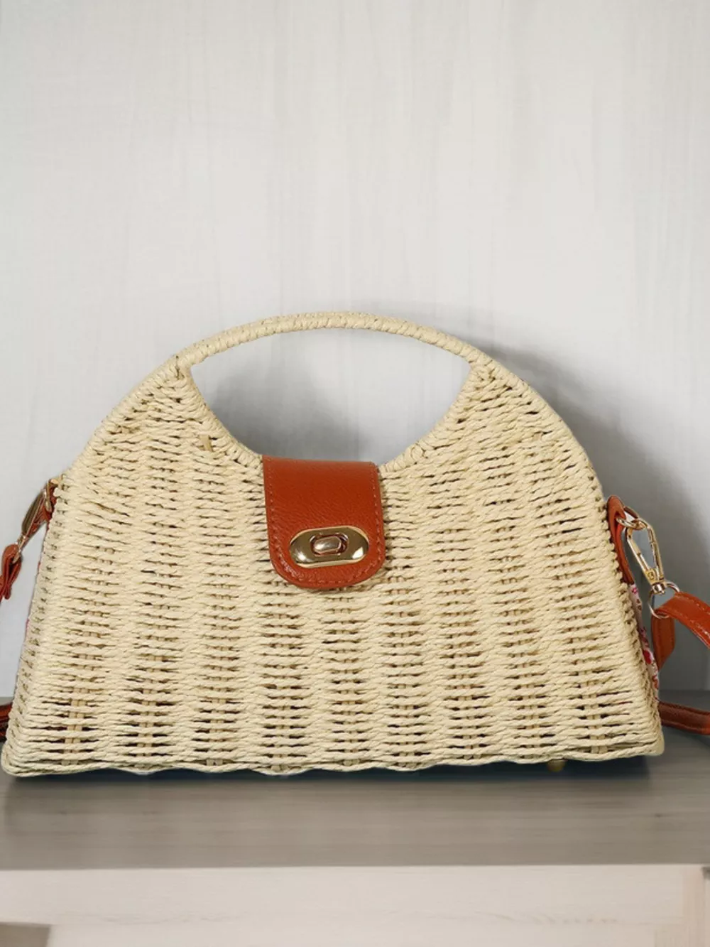 Straw Woven Adjustable Strap Crossbody Bag, image 6