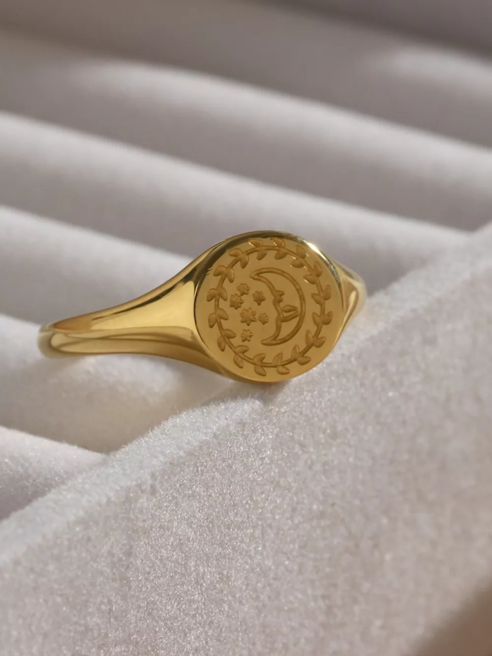 18K Gold-Plated Sun Motif Signet Ring, image 3