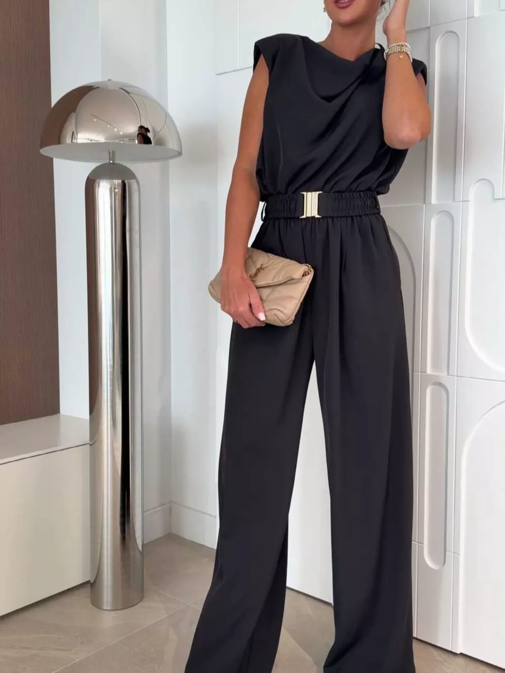Cowl Neck Wide-Leg Jumpsuit