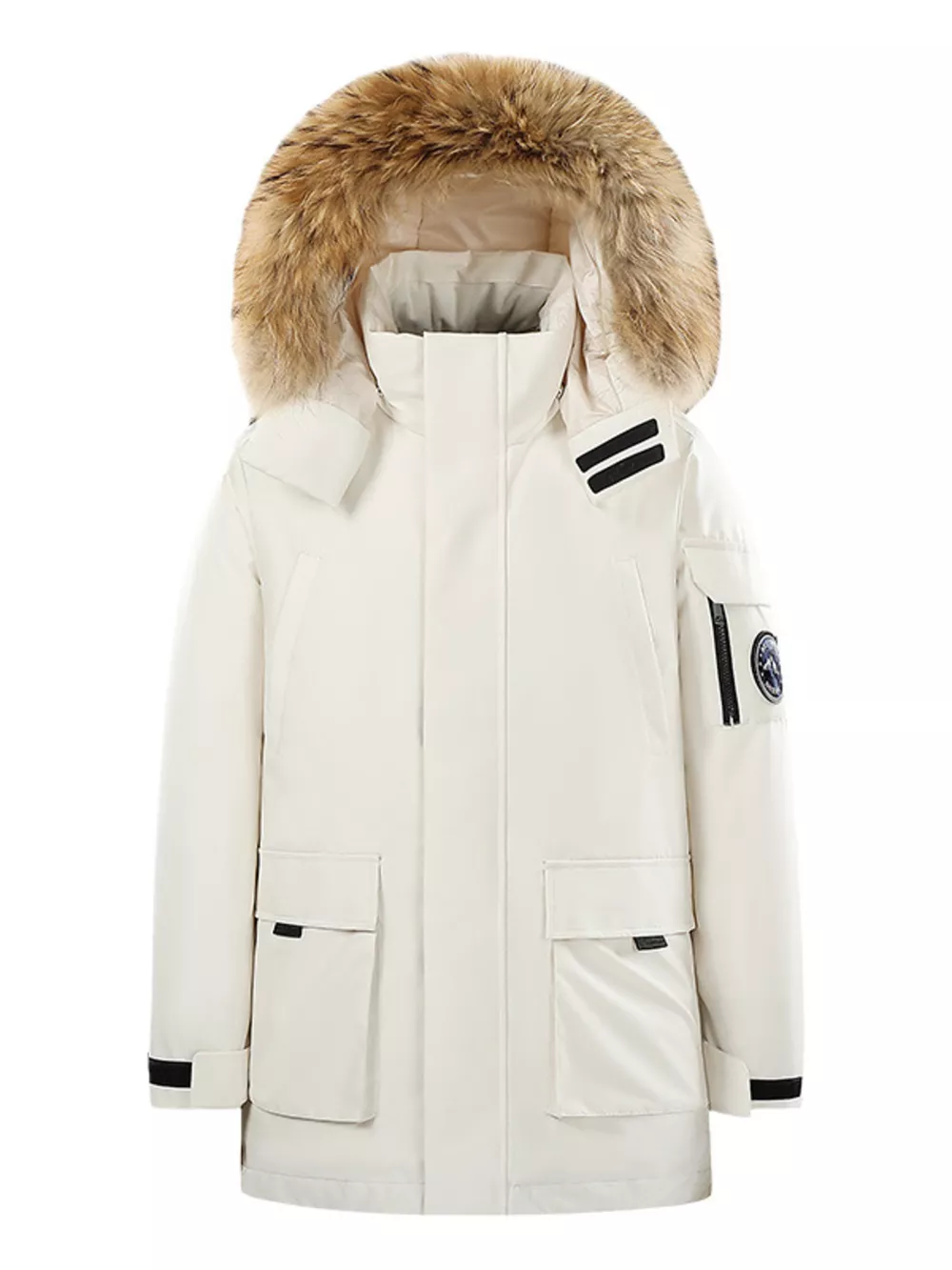 Men's Full Size Fur Hooded Zip Up Parka Coat Plus Size, image 3